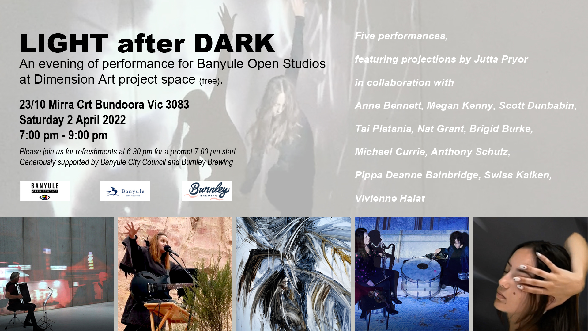 Light After Dark Performances at Dimension Art Project Space with Jutta Pryor
