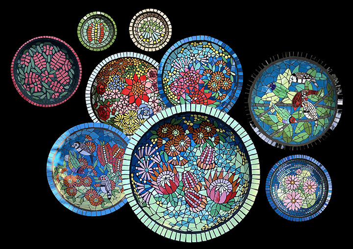 Parkinson_Sonja_ Birdbath Collection_2024_ 12cm – 60cm_Mosaic Banyule Open Studios