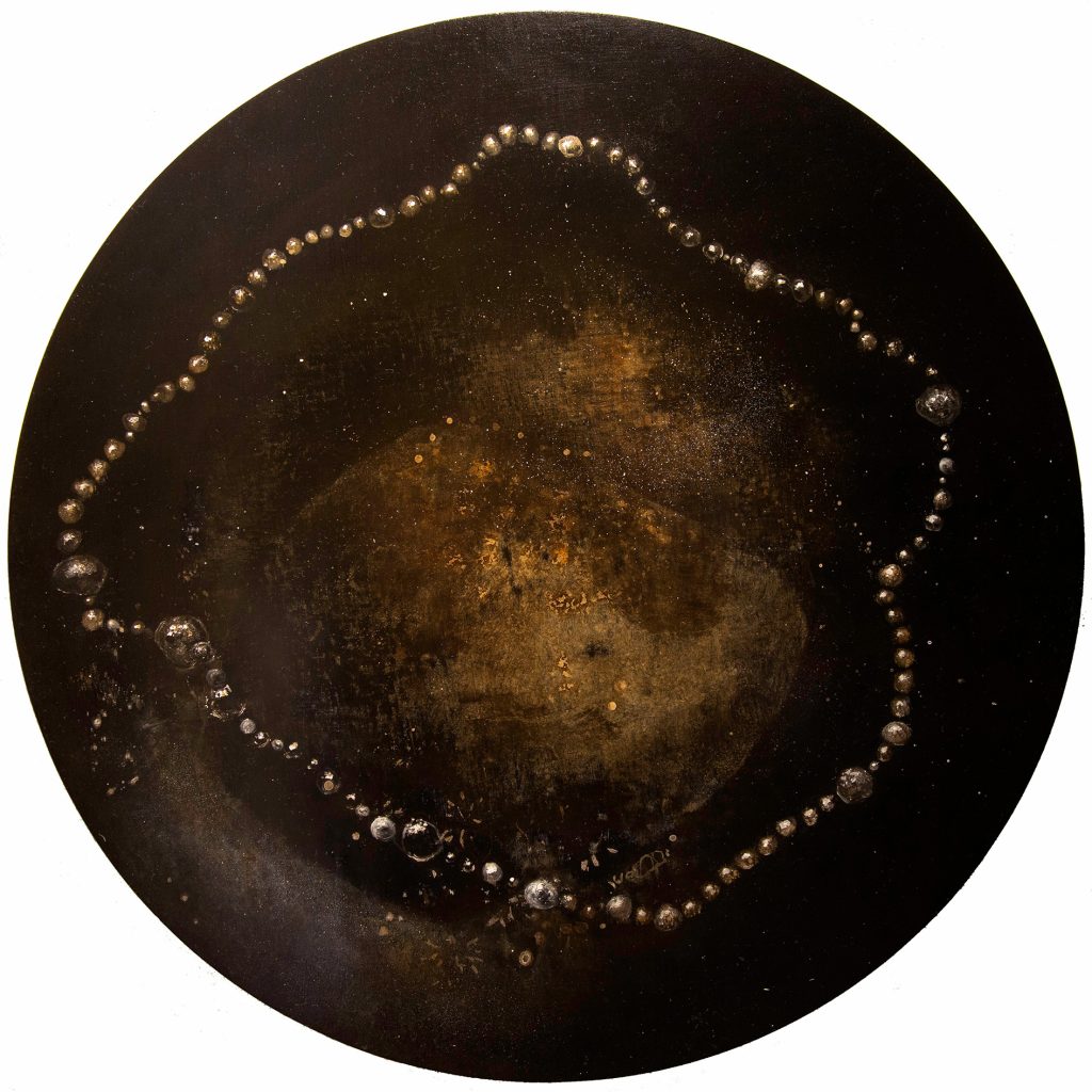 Aitken_Penelope_EternalReturn_50cmDia_oil plant ink on board Banyule Open Studios