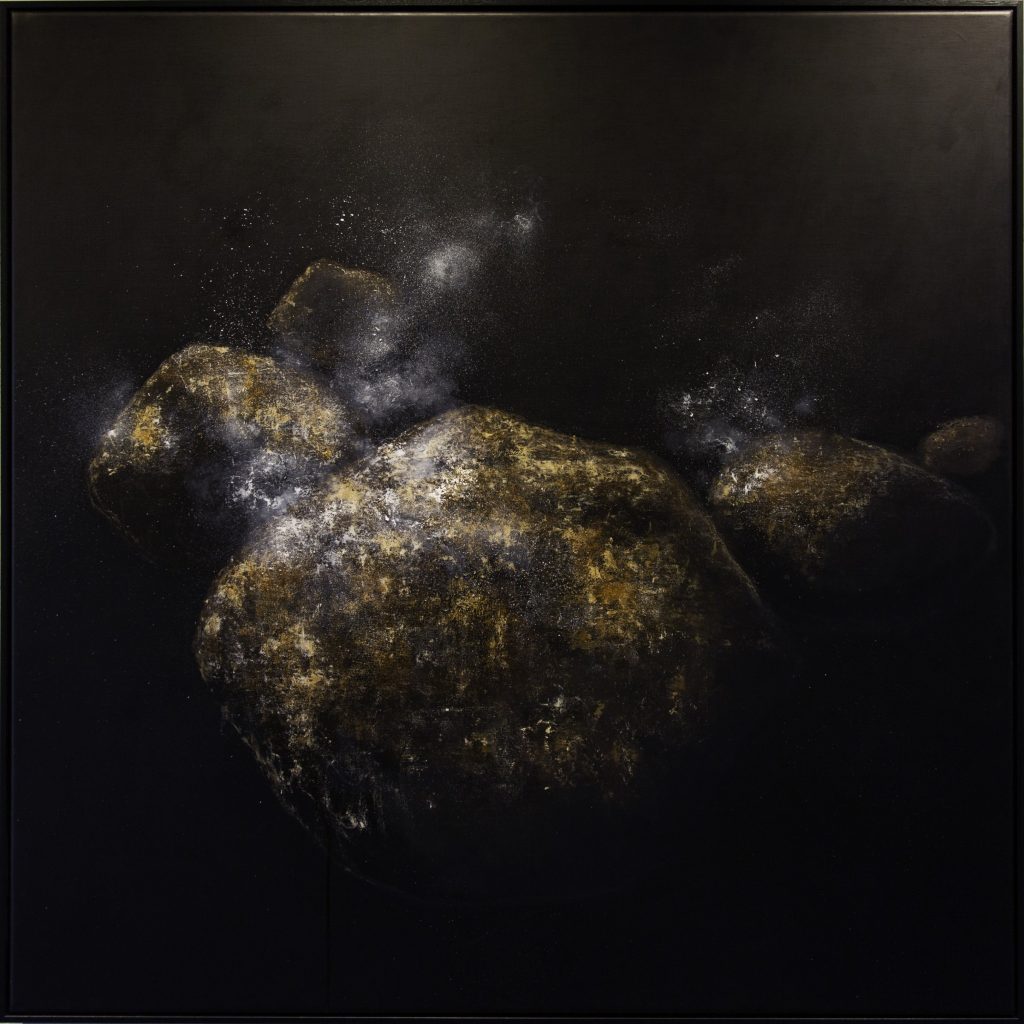 Aitken_Penelope_RockGods_2024_100x100cm_oil plant ink on linen Banyule Open Studios