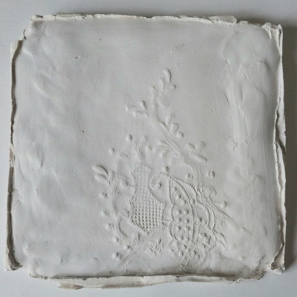 Argus_Karryn_Relief Found in what is pressed into being_2025_20 x 20cm, Plaster Banyule Open Studios